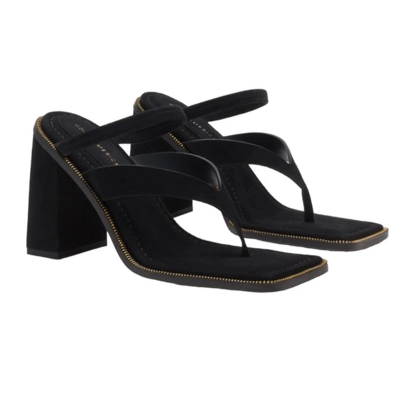 Good American suede square toe block heel black suede strappy sandals size 10 - Picture 5 of 5